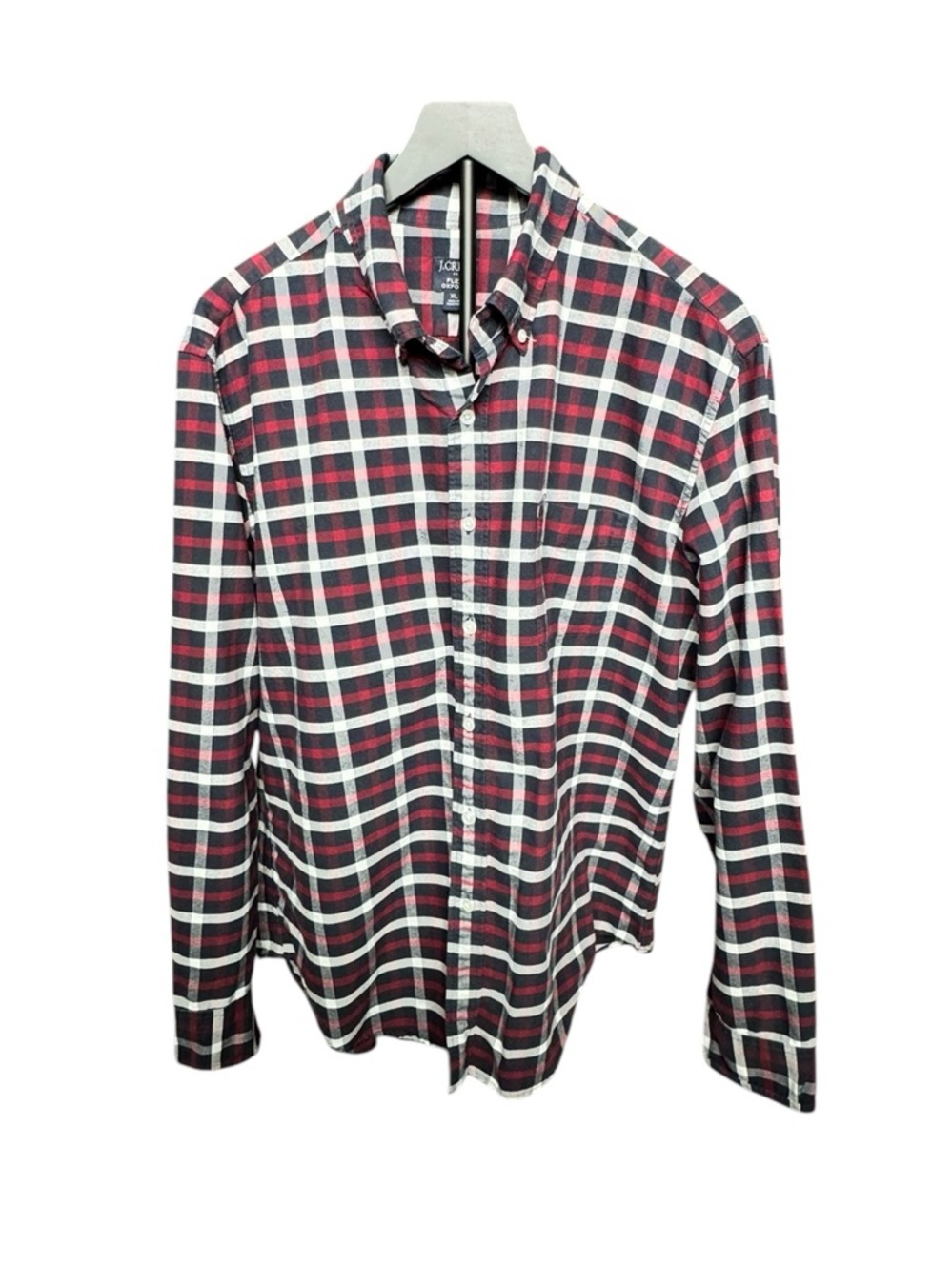 J.Crew Flex Oxford Plaid Button Down Shirt XL Red Navy Preppy Classic H78